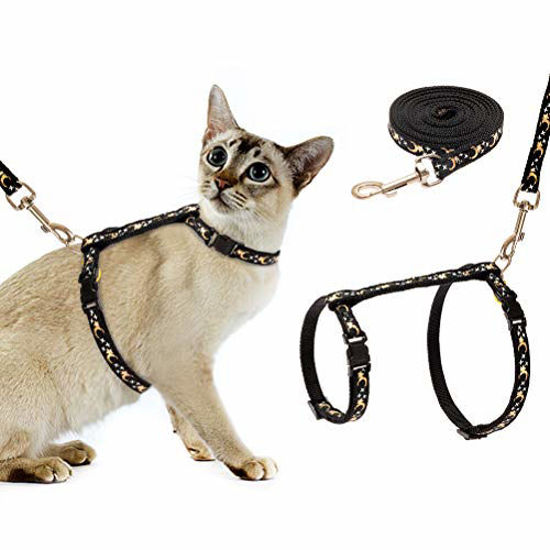 Picture of SCIROKKO Cat Harness and Leash Set - Escape Proof Adjustable for Outdoor Walking with Safety Buckle, Moon and Star