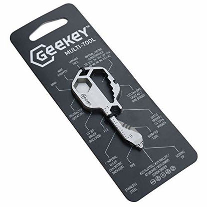 Picture of Geekey Multi-tool | Stainless Steel Key Shaped Pocket Tool For Your Keychain | Includes Bottle Opener, Screwdriver, Ruler, Wrench, Bit Driver, File, Bike Spoke Key | TSA Friendly