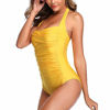 Picture of Smismivo Tummy Control Swimwear Halter One Piece Slimming Vintage Retro Swimsuit Womens Ruched Plus Size Push Up Bathing Suit Yellow