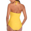 Picture of Smismivo Tummy Control Swimwear Halter One Piece Slimming Vintage Retro Swimsuit Womens Ruched Plus Size Push Up Bathing Suit Yellow