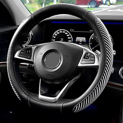 Picture of BOKIN Steering Wheel Cover, Microfiber Leather and Viscose, Breathable, Anti-Slip, Odorless, Warm in Winter and Cool in Summer, Universal 14.5 Inches (New White)