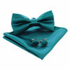 Picture of JEMYGINS Mens Peacock Blue Pre-tied Bow Tie and Pocket Square Cufflink Set (13)