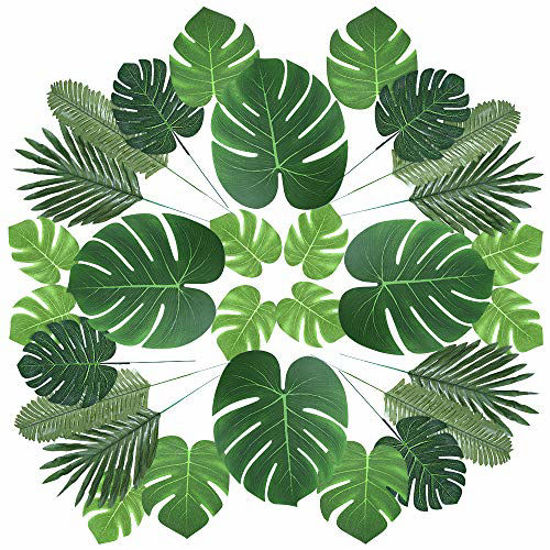 12 Pcs Tropical Leaves Party Decoration Artificial Palm Leaf, Faux Tropical  Green Leaves for Party Decorations Jungle Beach Theme Party Table Leave