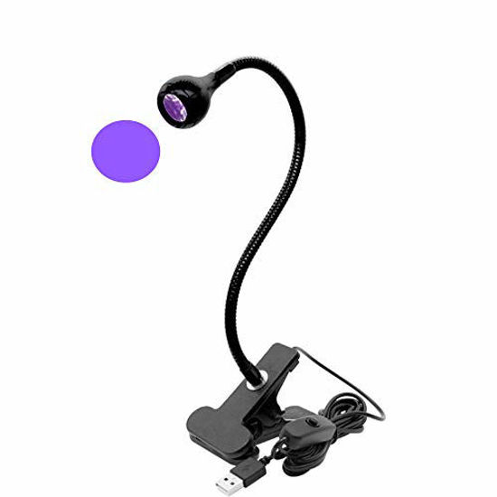 Picture of Upgraded Big Chip 395nm UV LED Black Light fixtures with Gooseneck and clamp for UV Gel Nail and Ultraviolet Curing, Portable Ultra Violet Blacklight 5V USB Input (Black 2W)