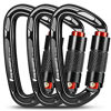 Picture of 3pcs Climbing Carabiners-Auto Double Locking Carabiner Clips, Caribeener Twist Lock and Heavy Duty, for Rock Climbing ,Rappelling, Arborist, Firefighter, Dog Leash, D UIAA Certified 4 Inch, 25kN Black