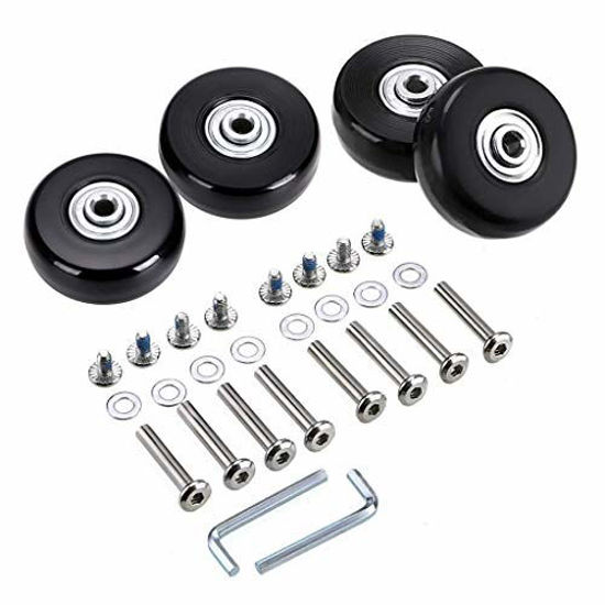 Picture of OwnMy 50 x 18mm Set of 4 Luggage Suitcase Replacement Wheels, Rubber Swivel Caster Wheels Bearings Repair Kits (Black)