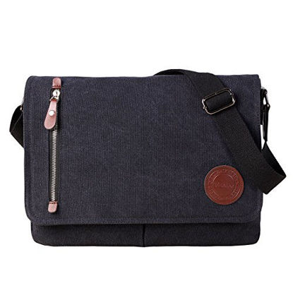 Picture of Vintage Canvas Satchel Messenger Bag for Men Women,Travel Shoulder bag 13.5" Laptop Bags Bookbag (Black)