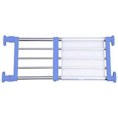 Picture of Hershii Closet Tension Shelf & Rod Expandable Metal Storage Rack Adjustable Organizer DIY Divider Separator for Cabinet Wardrobe Cupboard Kitchen Bathroom - Blue