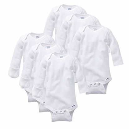 Picture of Gerber Baby 6-Pack Long-Sleeve Mitten-Cuff Onesies Bodysuit, white, 0-3 Months