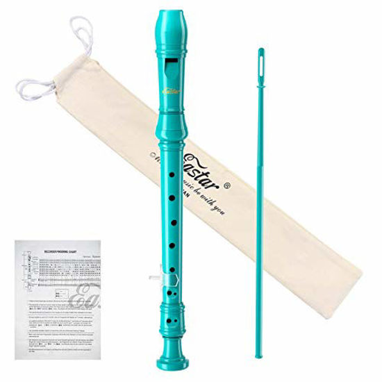 Picture of Eastar ERS-21GSB ABS Soprano Recorder Descant German Style Key of C for Kids with Thumb Rest Fingering Chart Cleaning Rod Cotton Bag, Sky Blue