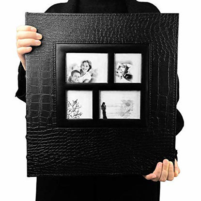 Picture of RECUTMS Photo Album 600 Pockets Leather Cover Black Pages Big Capacity for 4x6 Photos Book Hardcover Wedding Gift Valentines Day Present Family Baby Albums