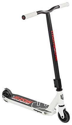 Picture of Mongoose Rise 100 Youth and Adult Freestyle Kick Scooter, High Impact 110mm Wheels, Bike-Style Grips, Lightweight Alloy Deck, White/Red