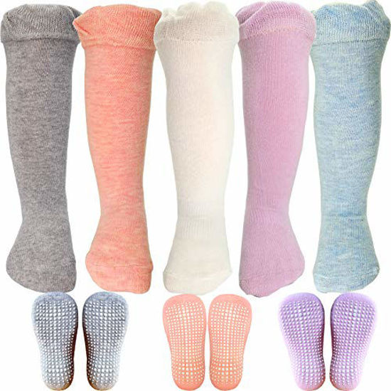 Picture of Baby Knee High Anti Slip Socks Stockings with Grips for Girls and Boys 5 Pairs