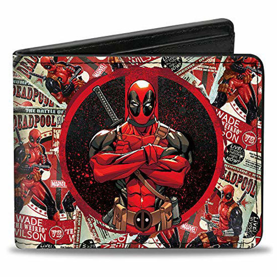 Picture of Buckle-Down mens Buckle-down Pu Bifold - Deadpool Arms Crossed Pose Badge/Wade Vs Wade Poster Stacked Bi Fold Wallet, Multicolor, 4.0 x 3.5 US