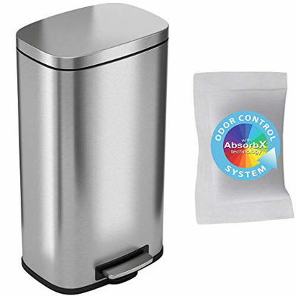 Picture of iTouchless SoftStep 8 Gallon Step Trash Can with Odor Control System & Removable Inner Bucket, Stainless Steel 30 Liter Pedal Garbage Bin for Office, Home and Kitchen