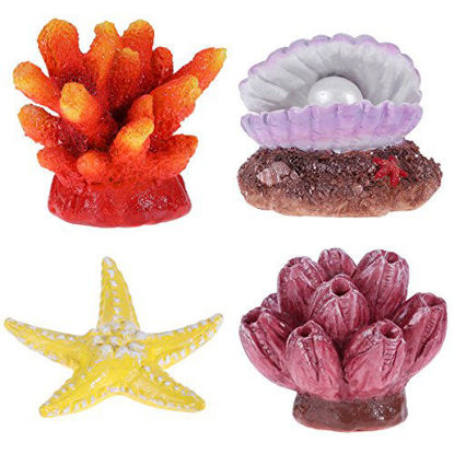 Picture of UEETEK 4 Pack Artificial Coral Plant Seastar Shell Decor Aquarium Reef Ornament Resin Crafts Decoration for Fish Tank