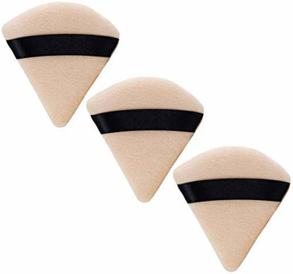 Picture of 3-Pack Powder Puffs For Face Makeup, Made of Cotton Velour in Triangle Wedge Shape Designed for Contouring, Under Eyes and Corners
