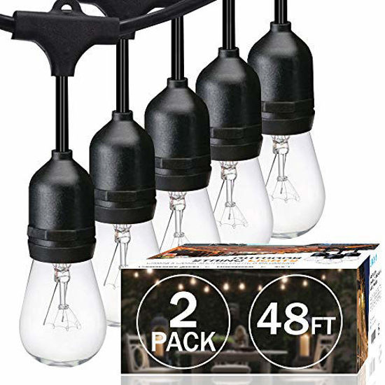 Picture of SUNTHIN 2 Pack 48FT Outdoor String Lights with 11W Dimmable Edison Bulbs for Decorative Backyard, Patio, Bistro, Pergola Commercial Hanging Lights String