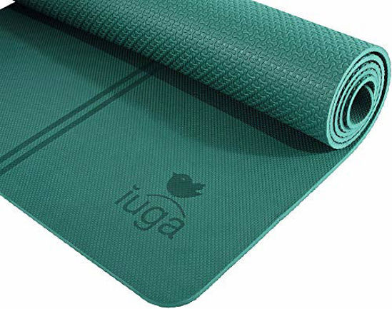 Picture of IUGA Eco Friendly Yoga Mat with Alignment Lines, Free Carry Strap, Non Slip TPE Yoga Mat for All Types of Yoga, Extra Large Exercise and Fitness Mat Size 72X26X1/4"