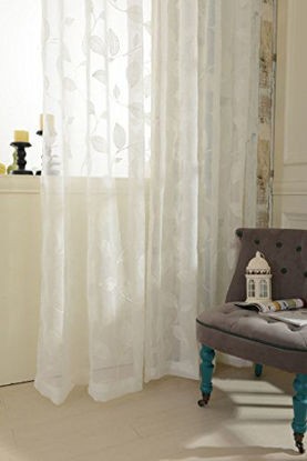 Picture of VOGOL Semi-Sheer Elegant Embroidered Solid White Rod Pocket Window Curtains/Drape/Panels/Treatment 42 x 63,Two Panels