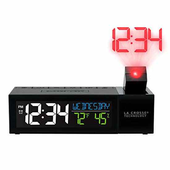 Picture of La Crosse Technology 616-1950-INT Pop-Up Bar Projection Alarm Clock with USB Charging Port, 6.51" L x 2.56" W x 1.81" H, Black