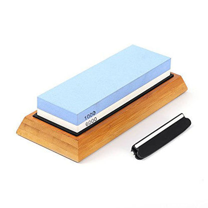 Picture of Angerstone Premium Knife Sharpening Stone-1000/6000 Grit Whetstone, Professional whetstone Sharpener stone with Slip-Resistant Silicone Base|Best wet stone|Nonslip Bamboo Base & Angle Guide