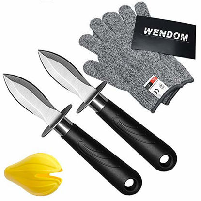 Picture of WENDOM Oyster Knife Shucker Set Oyster Shucking Knife and Gloves Cut Resistant Level 5 Protection Seafood Opener Kit Tools Gift(2knifes+1Glove)