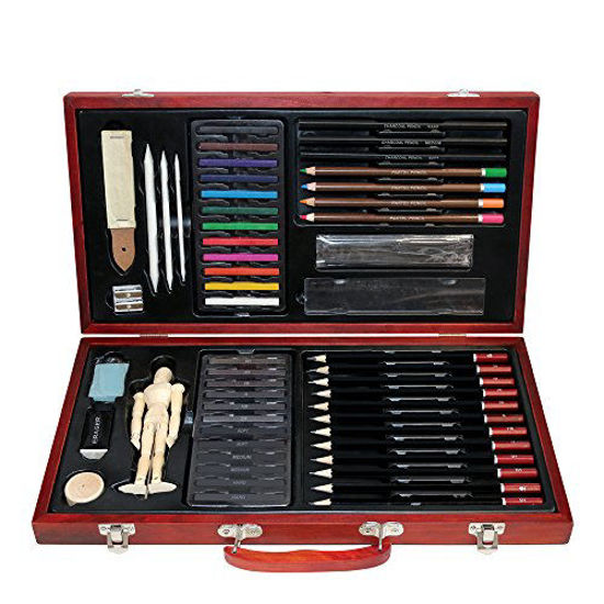 Professional Art kit, 60 Piece Drawing and Sketching Art Set, Colored  Pencils and Charcoal Pencils in Wooden Box, Art Supplies for Kids, Teens  and