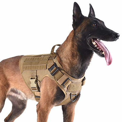 Picture of ICEFANG Tactical Dog Harness ,Large Size, 2X Metal Buckle,Working Dog MOLLE Vest with Handle,No Pulling Front Leash Clip,Hook and Loop Panel