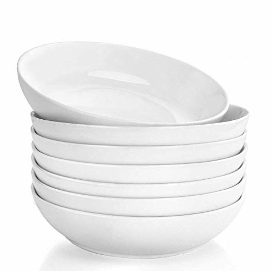 Picture of DeeCoo 7 Pack Porcelain Pasta Bowls Ceramic Salad Soup Bowl, Large Serving Bowl, Wide and Shallow, Set 8.3 Inch - 30 Ounce - for Pasta, Salad, Cereal, Soup & Microwave & Dishwasher Safe