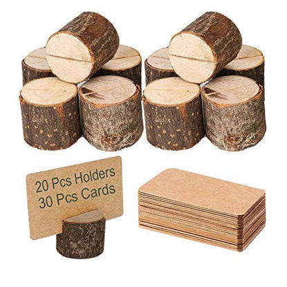 Picture of Toncoo Wood Place Card Holders, 20Pcs Premium Rustic Table Number Holders and 30Pcs Kraft Table Place Cards, Wood Photo Holders, Ideal for Wedding Party Table Name and More