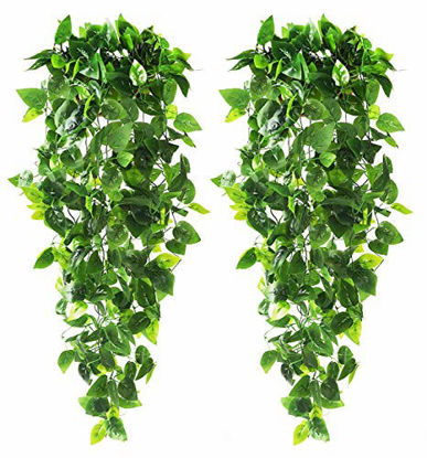 Picture of CEWOR 2pcs Artificial Hanging Plants 3.6ft Fake Ivy Vine Fake Ivy Leaves for Wall House Room Patio Indoor Outdoor Decor (No Baskets)