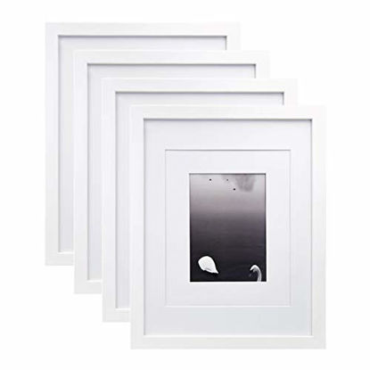 Picture of Egofine 11x14 Picture Frames Made of Solid Wood 4 PCS White - for Table Top and Wall Mounting for Pictures 8x10/5x7 with Mat Horizontally or Vertically Display Photo Frame White