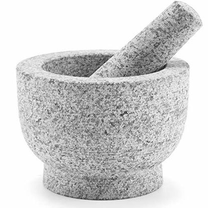 Picture of CO-Z Granite Mortar and Pestle Set for Guacamole Spice Salads, 6 Inch - 2 Cup Capacity - Large Heavy Duty Unpolished Granite Molcajete Grinder, Herb Crusher Stone Bowl, Dishwasher Safe