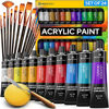 Picture of Complete Acrylic Paint Set - 24 Rich Pigment Colors - 12x Art Brushes with Bonus Paint Art Knife & Sponge - for Painting Canvas, Clay, Ceramic & Crafts, Non-Toxic & Quick Dry - for Kids & Adults