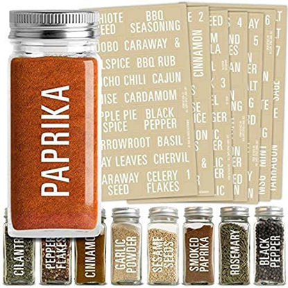 Picture of Talented Kitchen 134 Spice Jar Labels Preprinted: 134 White All Caps Spice Names + Numbers. White Letters on Clear Sticker. Spice Jars Rack Organization (134 All Caps White Spices)