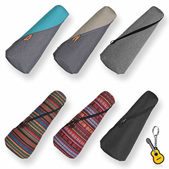 Picture of Longteam Linen Cylindrical Ukulele Case 10mm Sponge Portable Waterproof Ukuleles bag Cover Uke gig bag with Accessory Storage Pocket (21/23 In Soprano/Concert, Black)