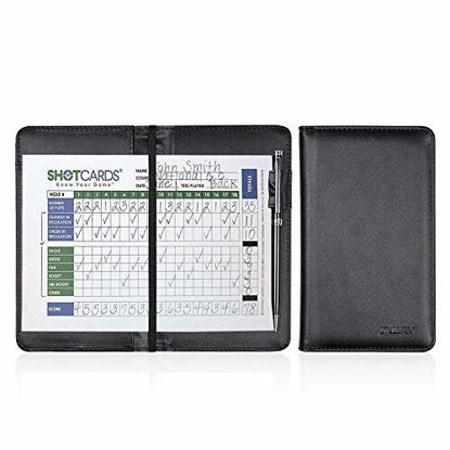 Picture of ONLVAN Golf Scorecard Holder Leather Yardage Book Cover with Pen Pocket Fit Most Back Pocket (Black)