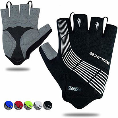 Picture of Souke Sports Cycling Bike Gloves Padded Half Finger Bicycle Gloves Shock-Absorbing Anti-Slip Breathable MTB Road Biking Gloves for Men/Women Black Large