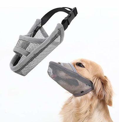 Picture of Crazy Felix Nylon Dog Muzzle for Small Medium Large Dogs, Air Mesh Breathable and Drinkable Pet Muzzle for Anti-Biting Anti-Barking Licking (L, Grey)