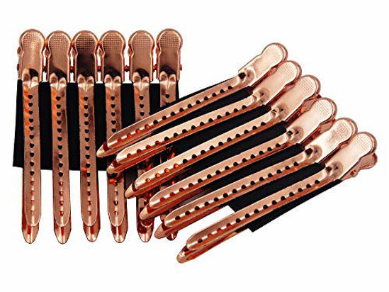 Picture of 12Pcs Dividing Duck Bill Clips, Clamp Hair Styling Clips Hairpin Metal Hairdressing Sectioning For Salon Styling Tools (Rose Gold)