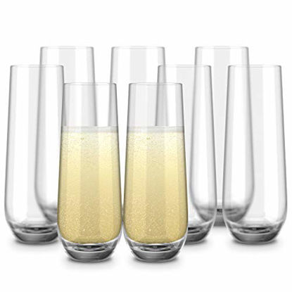 Picture of Stemless Champagne Flutes, by Kook, Durable Glass, Set of 8, 10.5oz, Mimosa/ Cocktail Glasses Set, Prosecco Wine Flute, Water Glasses, Highball Glass, Bar Glassware, Toasting Wedding Glasses
