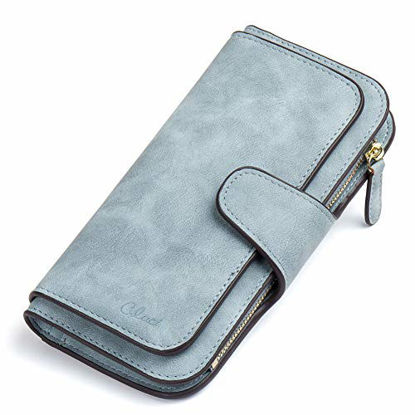 Picture of Wallet for Women PU Leather Clutch Purse Bifold Long Designer Ladies Checkbook Multi Credit Card Holder Organizer with Coin Zipper Pocket Light Blue