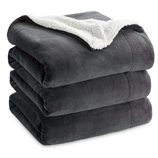 Picture of Bedsure Sherpa Fleece Bed Blankets Queen Size - Dark Grey Thick Fuzzy Warm Soft Large Queen Blanket for Bed, 90x90 Inches