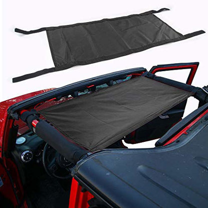 Picture of RT-TCZ Black Car Roof Sunshade Mesh Shade Top Cover Car Bed Rest for 1997-2019 Jeep Wrangler TJ,JK,JKU,JL,JLU