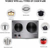 Picture of CUSIMAX 1800W Double Hot Plate, Stainless Steel Silver Countertop Burner Portable Electric Double Burners Electric Cast Iron Hot Plates Cooktop, Easy to Clean, Upgraded Version C180N