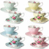 Picture of BTaT- Floral Tea Cups and Saucers, Set of 8 (8 oz) Multi-color with Gold Trim and Gift Box, Coffee Cups, Floral Tea Cup Set, British Tea Cups, Porcelain Tea Set, Tea Sets for Women, Latte Cups