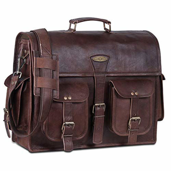 Picture of Handmade World Leather Messenger Bags For Men 16 Women Mens Briefcase Best Computer Satchel Bag Fits Up to 15.6" Inch Laptop