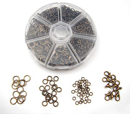 Picture of ALL in ONE Lot Box 4mm,6mm,8mm Antique Bronze Plated Open Jump Ring & 12x6mm Lobster Claw Clasps Findings Approx 1380pcs (Antique Bronze)