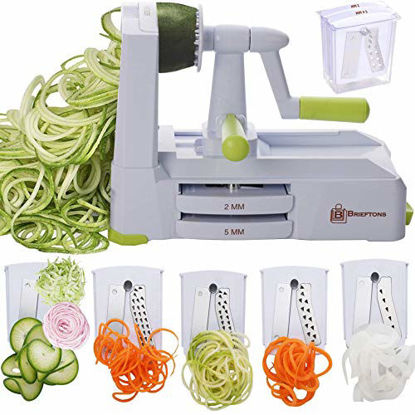 Picture of Brieftons 5-Blade Spiralizer (BR-5B-02): Strongest-and-Heaviest Duty Vegetable Spiral Slicer, Best Veggie Pasta Spaghetti Maker for Low Carb/Paleo/Gluten-Free, With Extra Blade Caddy, 4 Recipe Ebooks